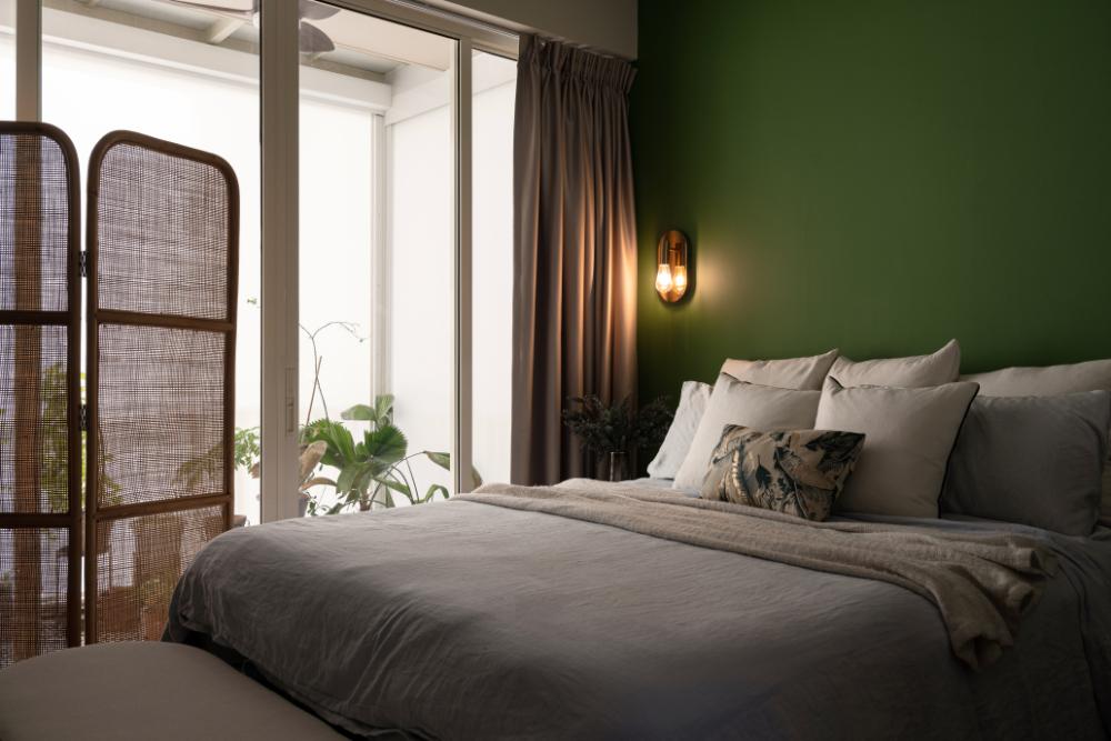 Modern Bedroom with Glass Door and Bed