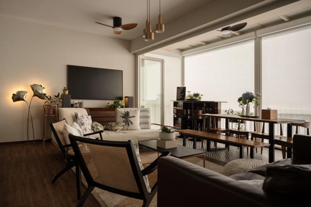 Modern Living Room with Bookshelf and Sofa