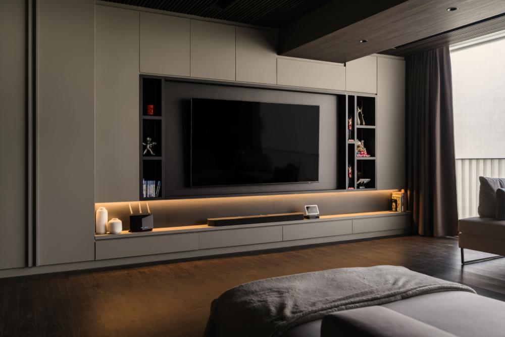 Modern Living Room with TV Console and Feature Wall
