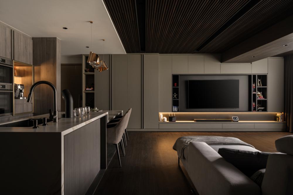 Modern Living Room with Feature Wall and Drop Ceiling