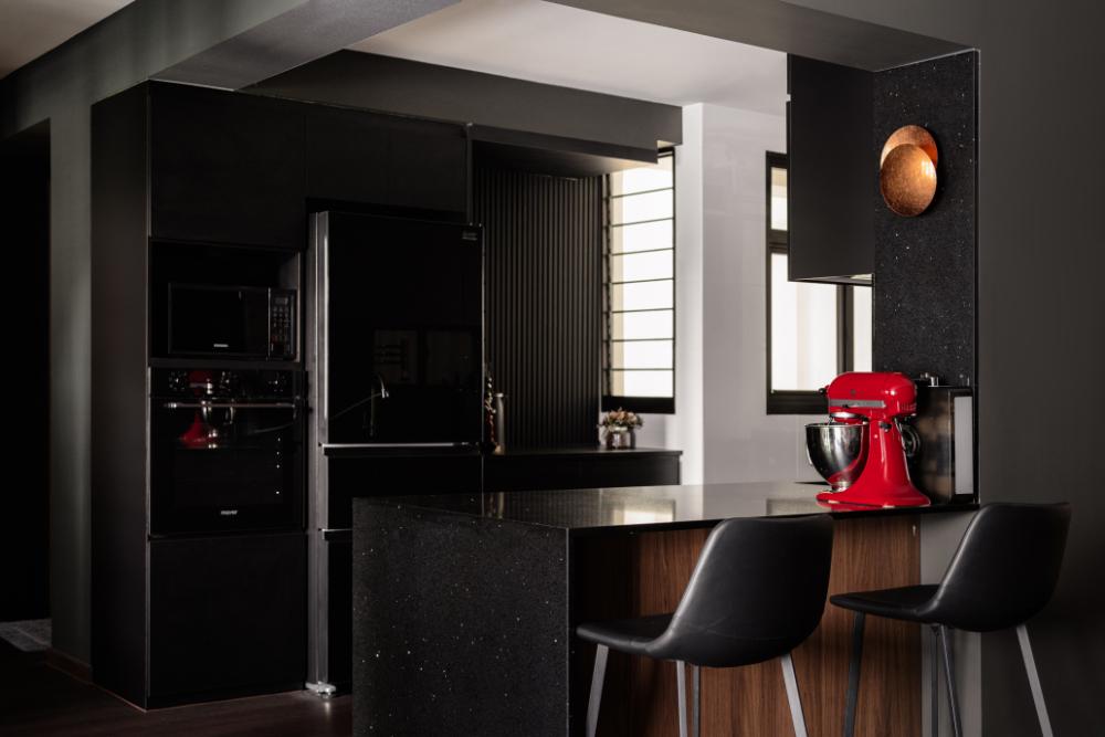 Modern Pantry with Kitchen Island and Console Table