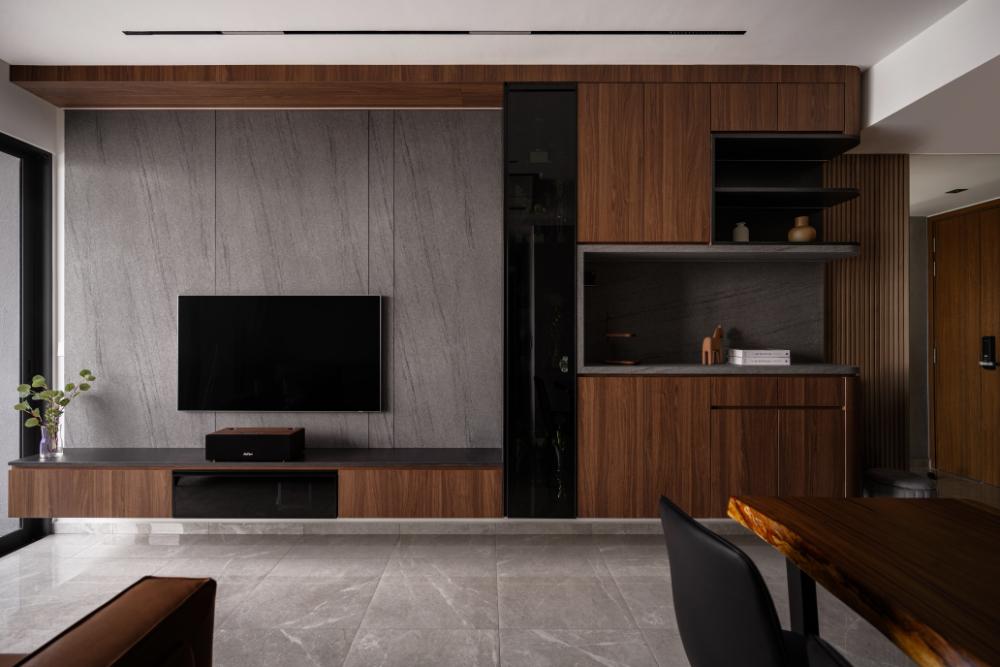 Industrial Living Room with Feature Wall and Sofa