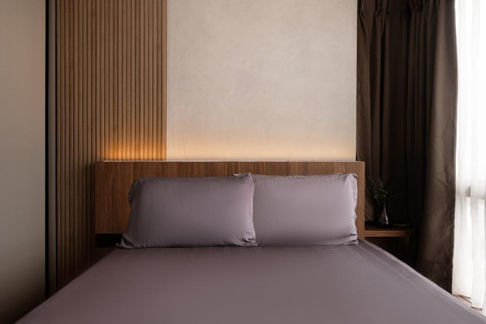 Industrial Bedroom with Feature Wall and Curtain
