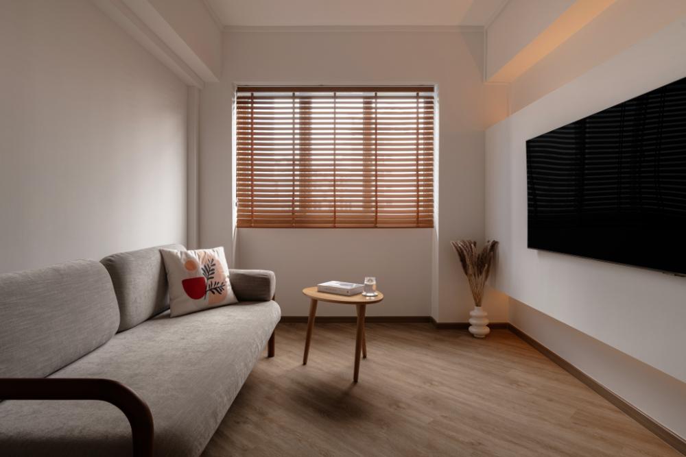 Scandinavian Living Room with Wood Flooring and Sofa