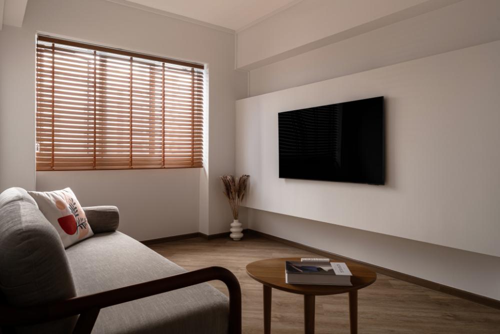 Scandinavian Living Room with Wood Flooring and Sofa