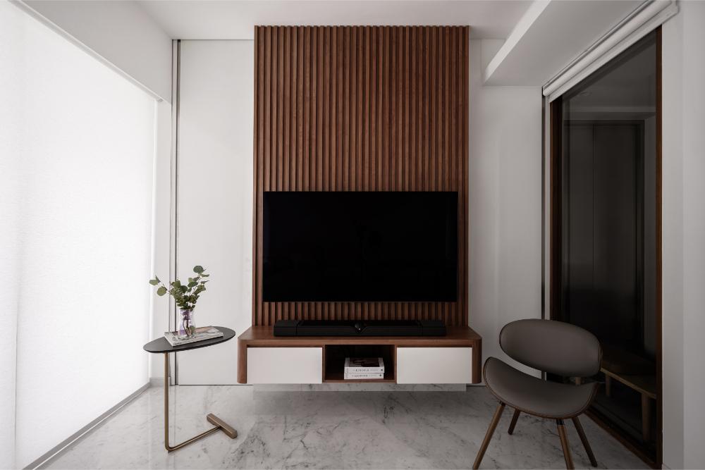 Minimalist Living Room with TV Console and Feature Wall