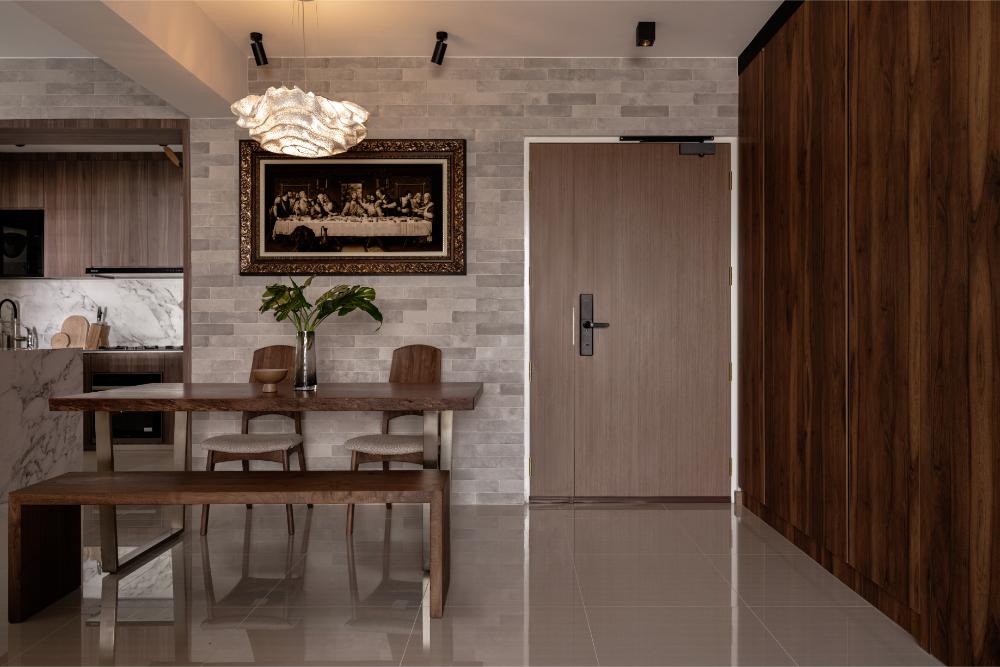 Country Dining Room with Feature Wall and Dining Table