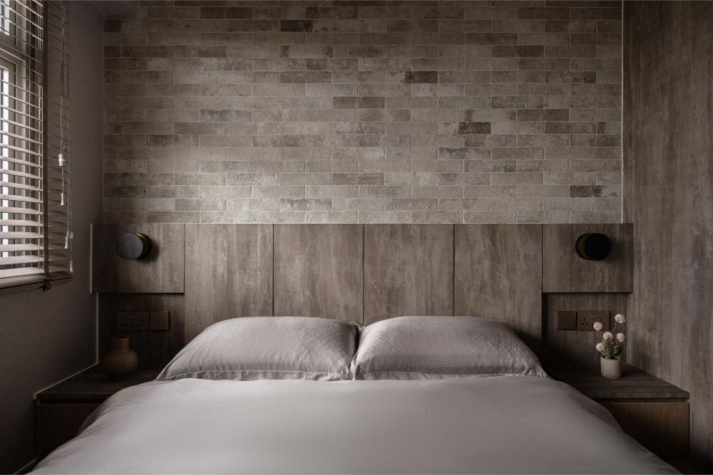 Country Bedroom with Feature Wall and Bedside Table