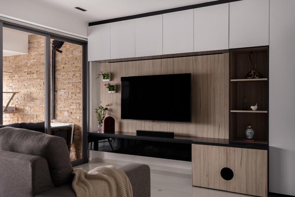 Modern Living Room with TV Console and Feature Wall
