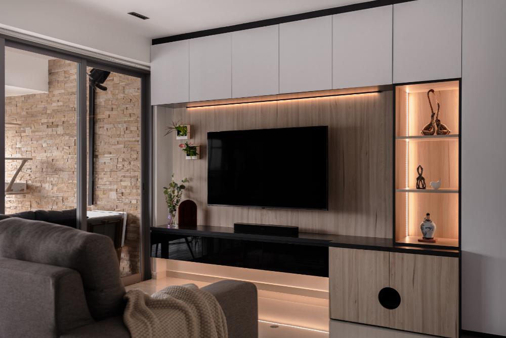 Modern Living Room with Feature Wall and Small Storage