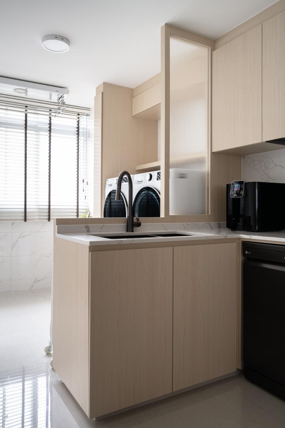 Scandinavian Kitchen with Countertop and Washing Machine