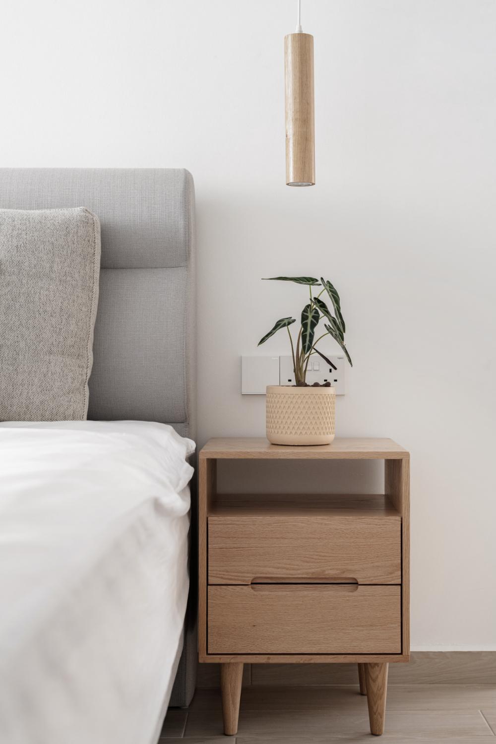 Scandinavian Bedroom with Bedside Table and Bed