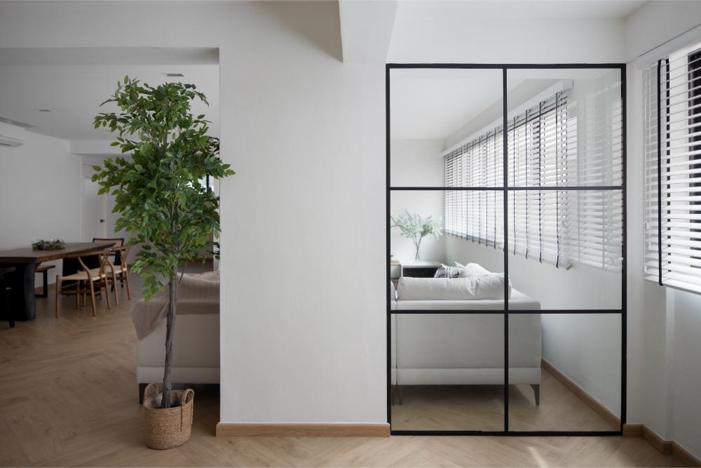 Scandinavian Entryway with Sofa and Houseplants