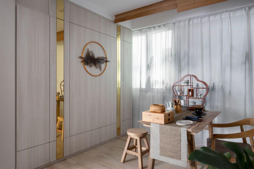 Asian Home Bar with Wood Flooring and Drinkware