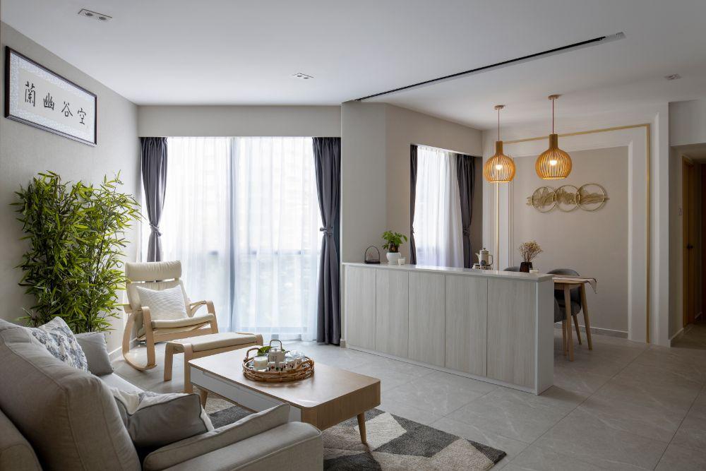 Asian Living Room with Sofa and Dining Table