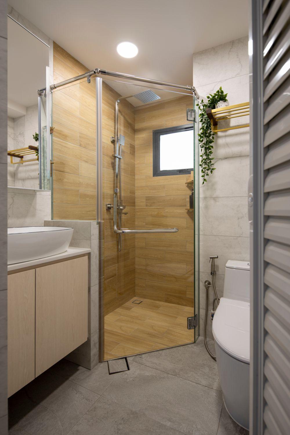 Asian Bathroom with Countertop and Mirror