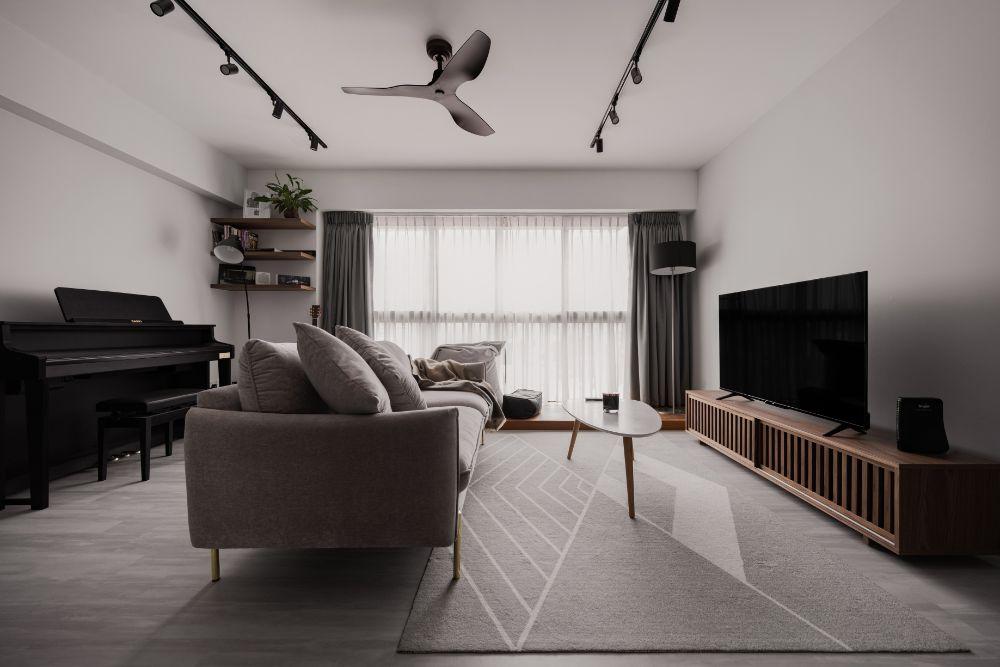 Modern Living Room with Wood Flooring and TV Console