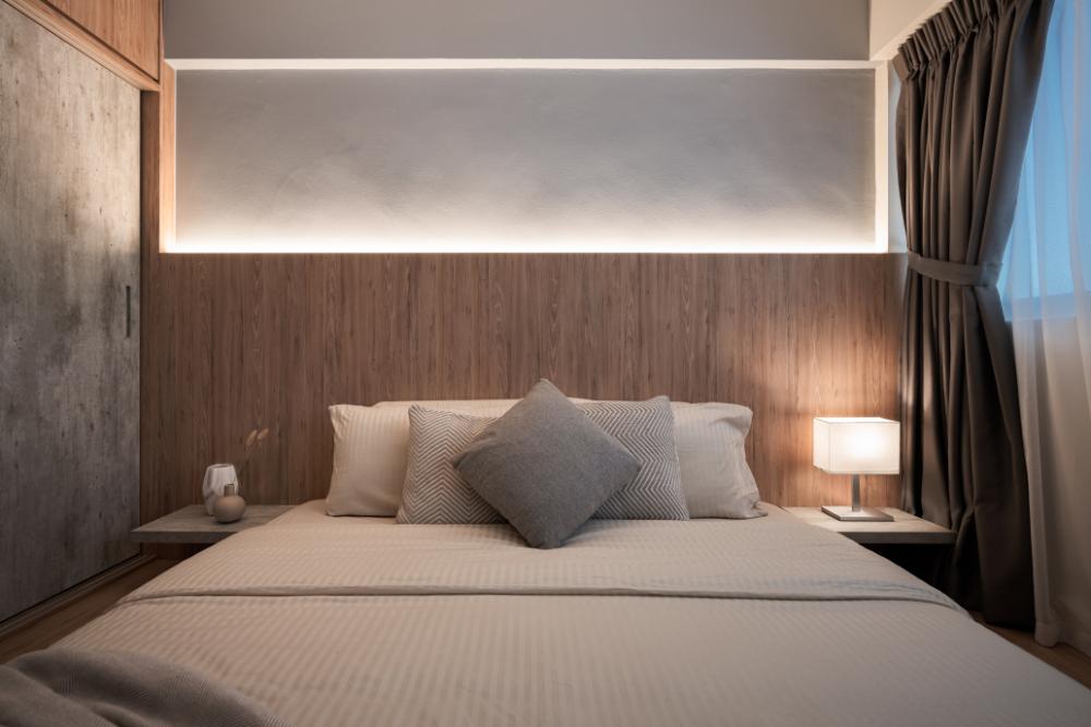 Scandinavian Bedroom with Wardrobe and Bedside Table