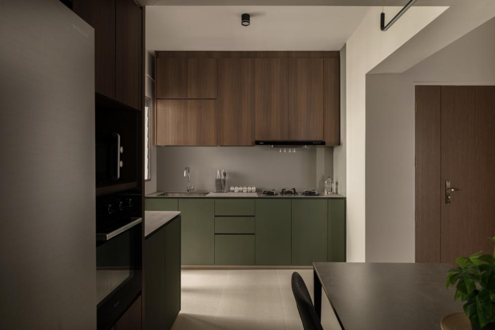 Scandinavian Kitchen with Countertop and Kitchen Backsplash