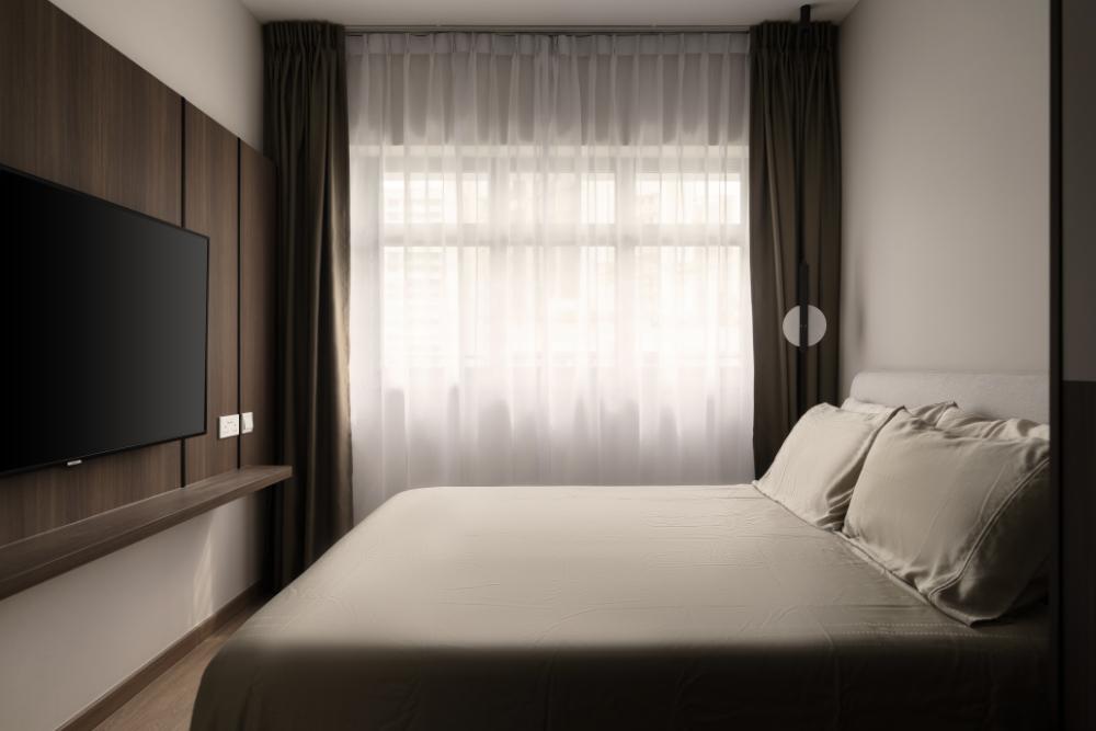 Scandinavian Bedroom with Feature Wall and TV