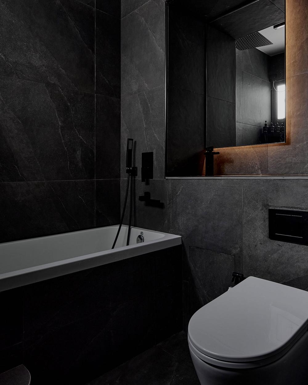 Contemporary Bathroom with Countertop and Homogeneous Tiles