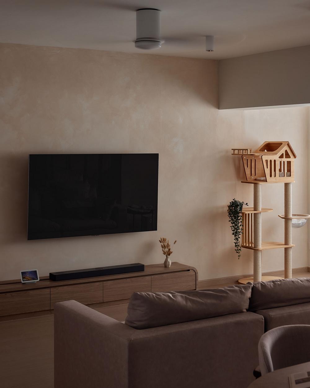Contemporary Living Room with TV Console and Feature Wall