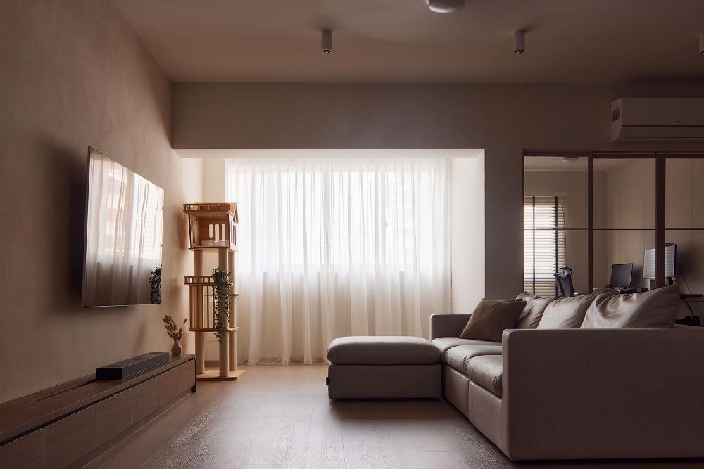 Contemporary Living Room with Vinyl Flooring and TV Console