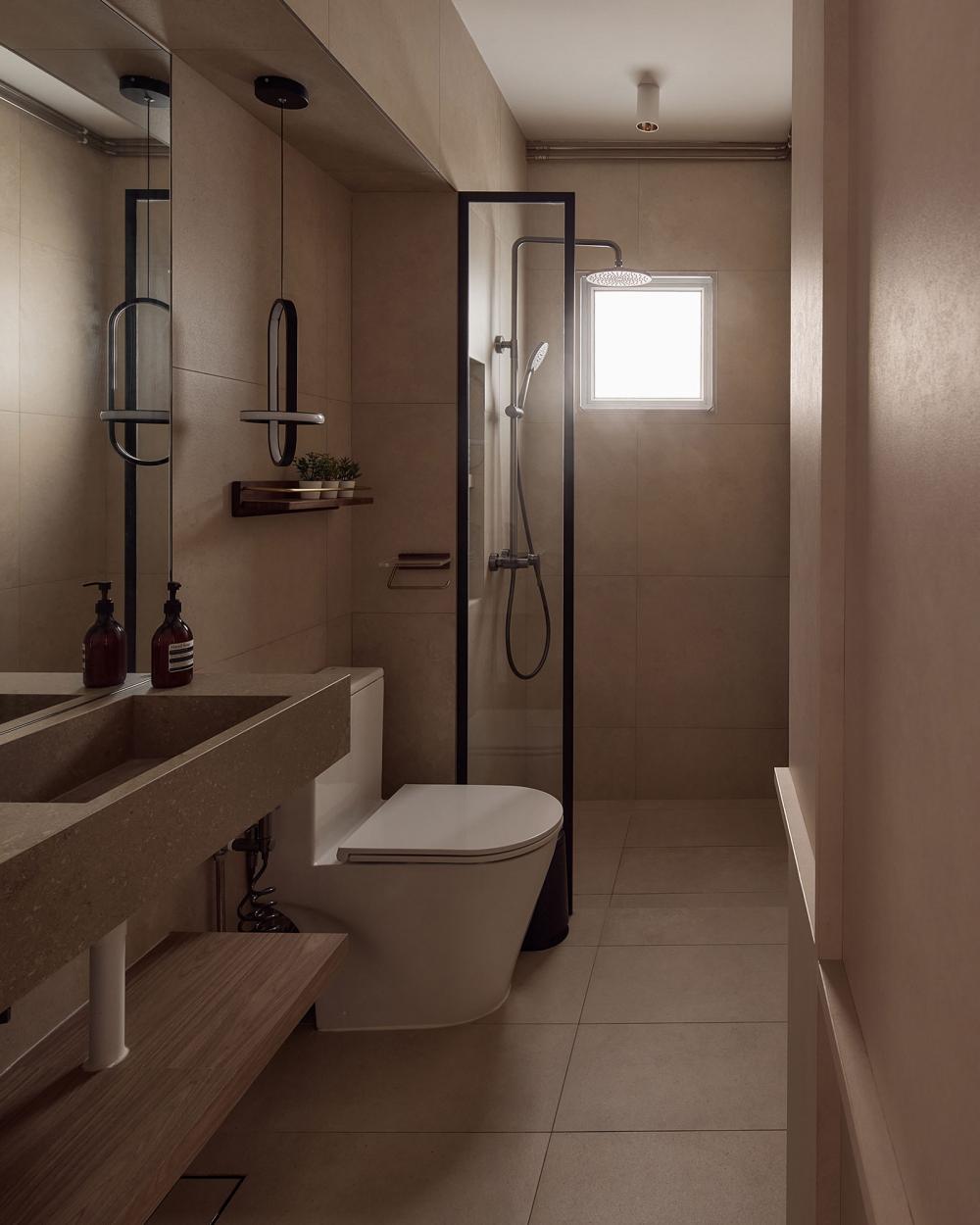 Contemporary Bathroom with Countertop and Homogeneous Tiles