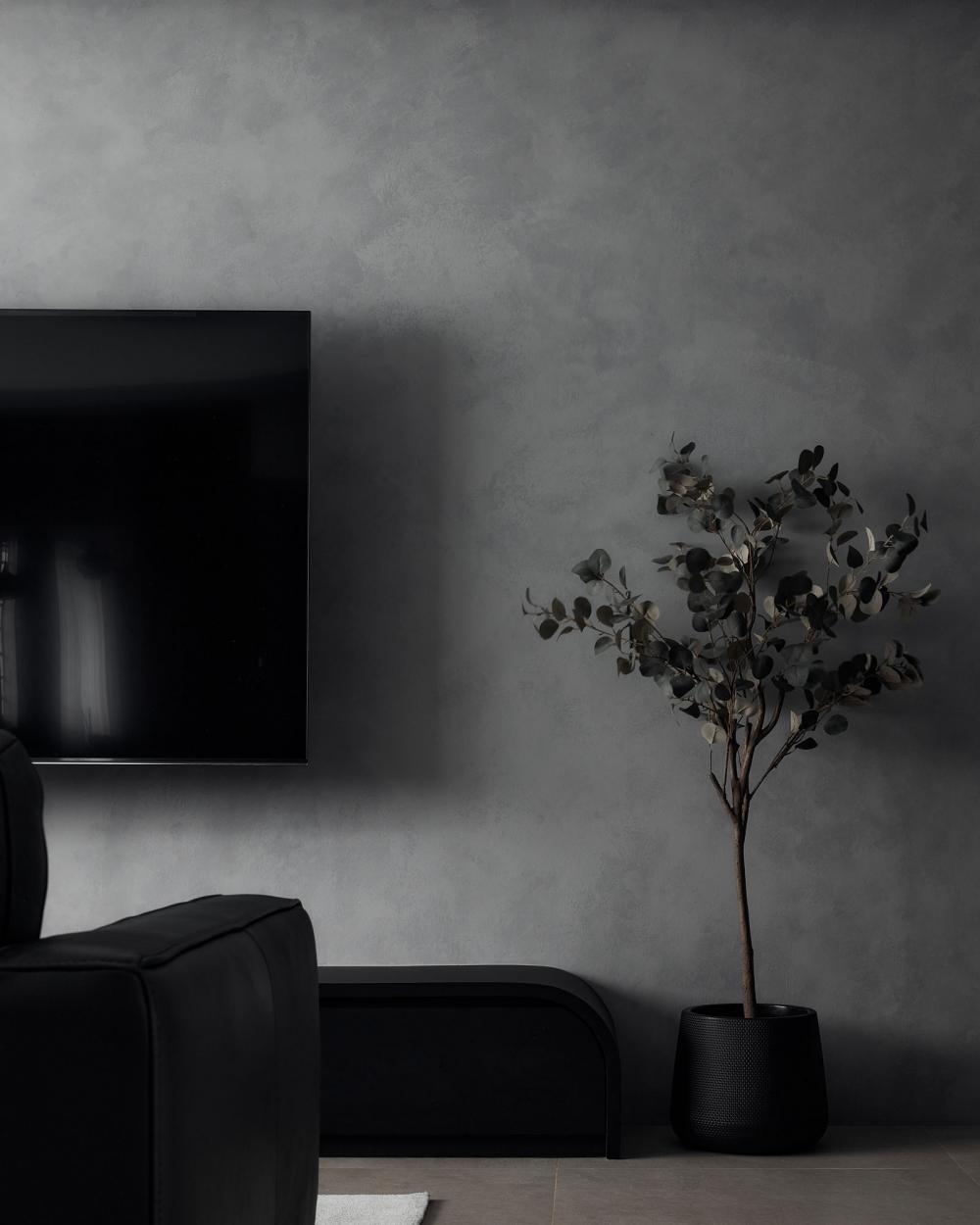 Contemporary Living Room with TV Console and Feature Wall