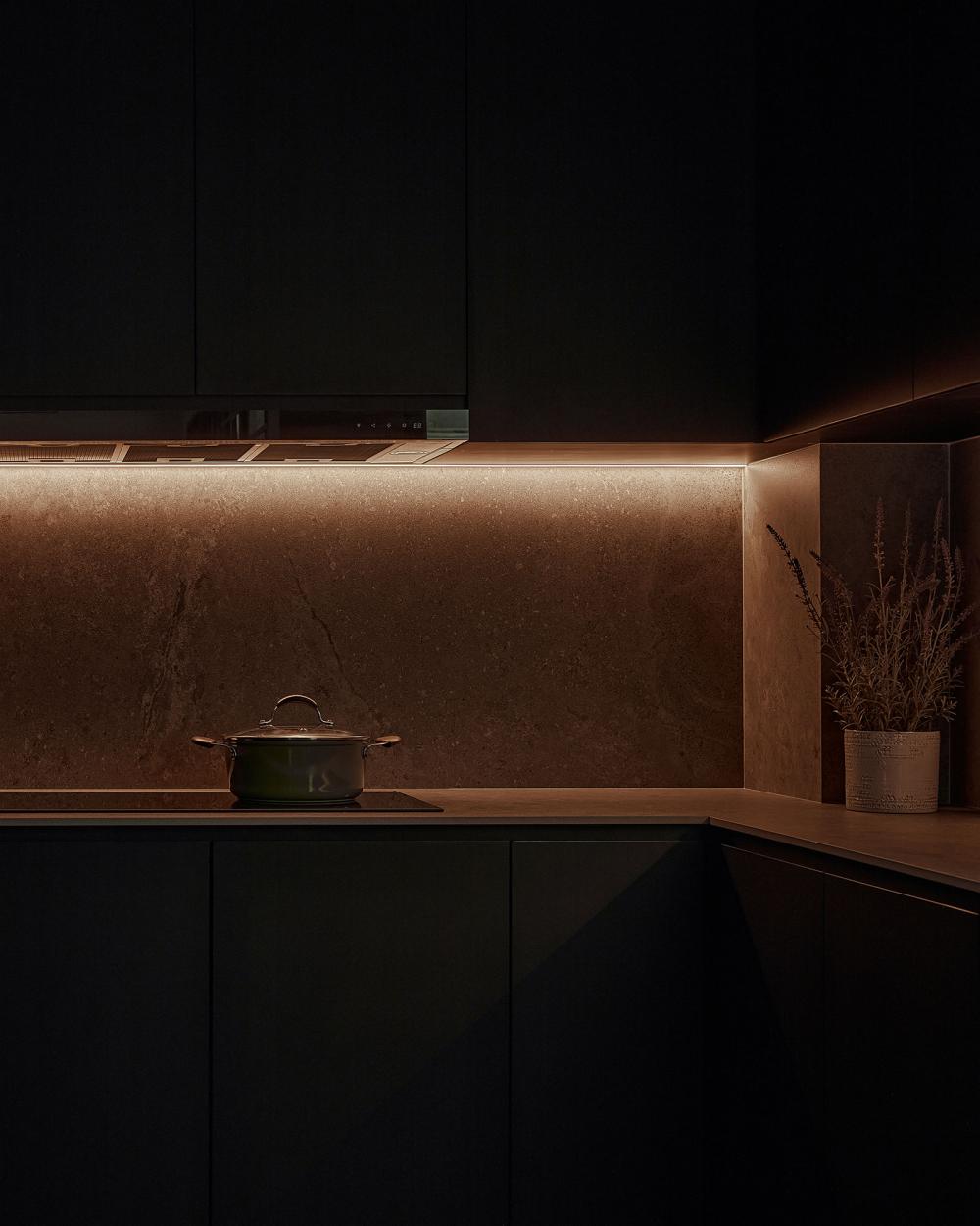 Contemporary Kitchen with Countertop and Kitchen Backsplash