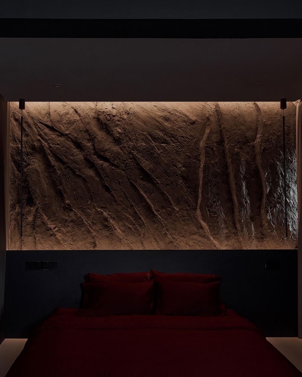 Contemporary Bedroom with Cove Lighting and Built-in Bed