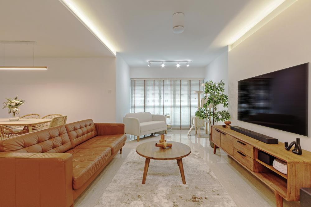 Scandinavian Living Room with Vinyl Flooring and Homogeneous Tiles