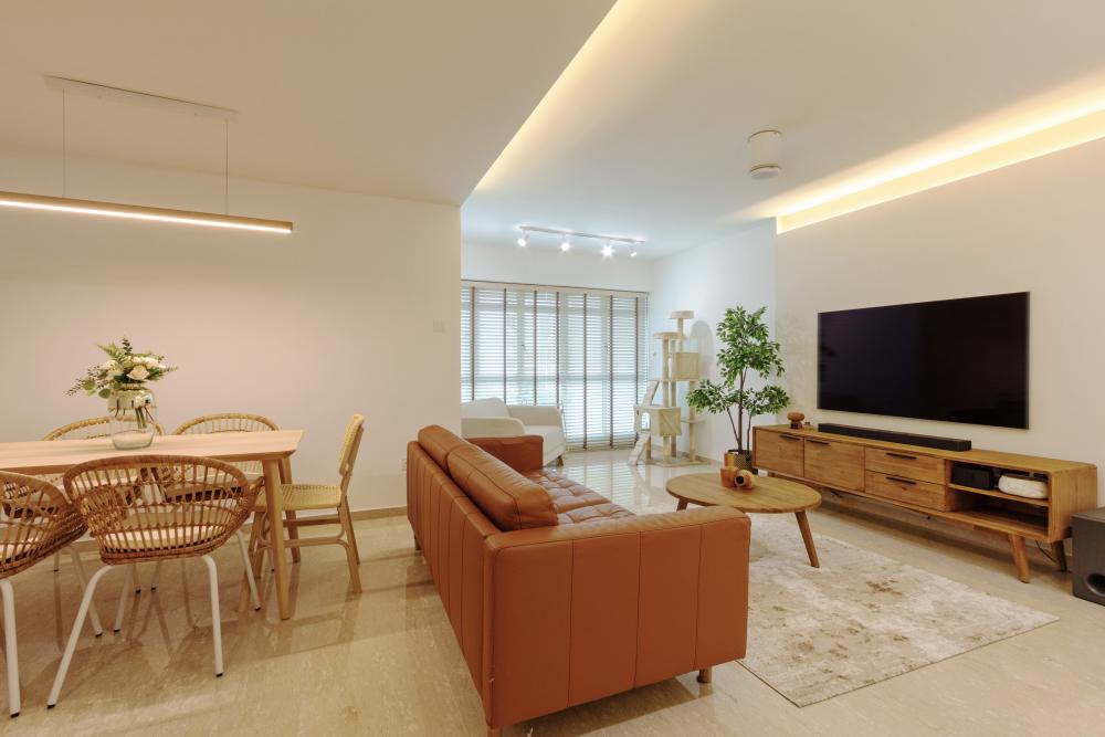 Scandinavian Living Room with Vinyl Flooring and Homogeneous Tiles