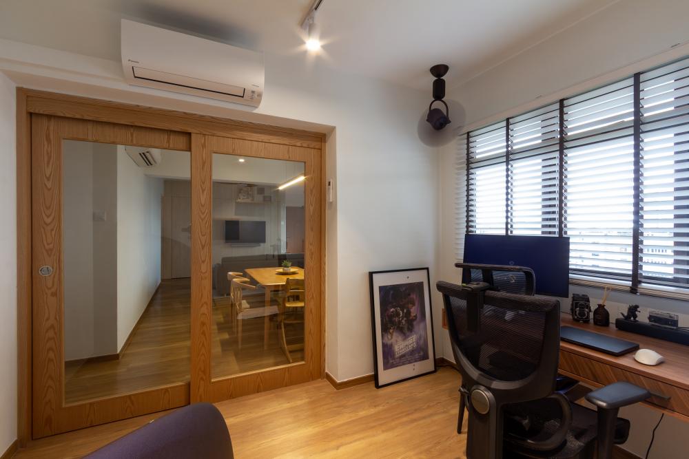 Asian Home Office with Desk Chairs and Bookcases