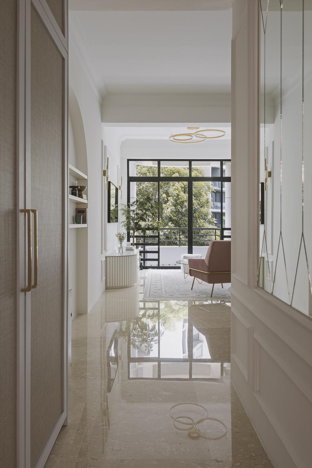 Contemporary Entryway with TV Console and Mirror