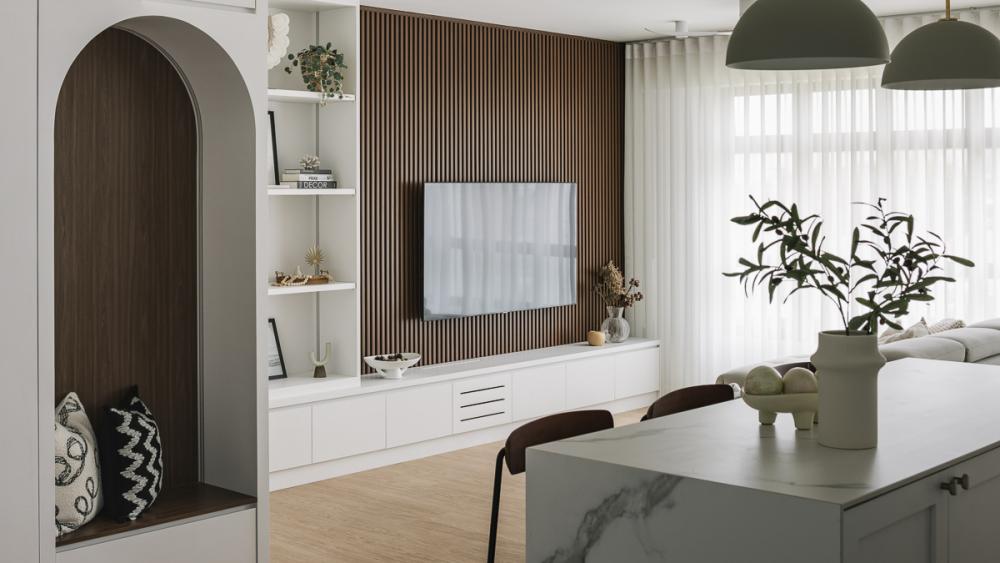 Modern Living Room with TV Console and Feature Wall