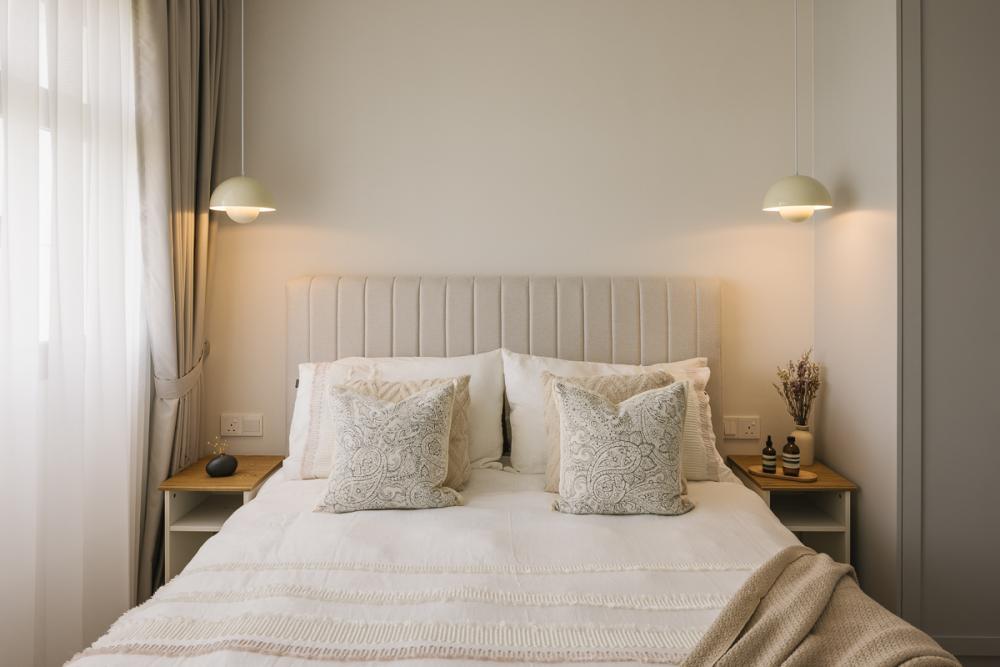 Modern Bedroom with Drop Light and Curtain