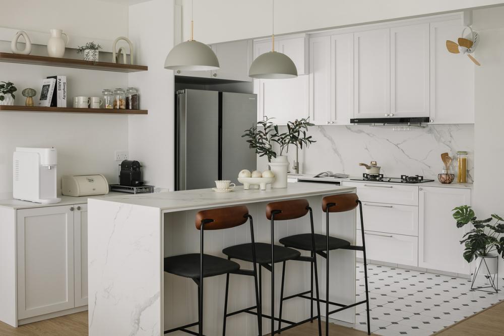 Modern Pantry with Kitchen Island and Downlights