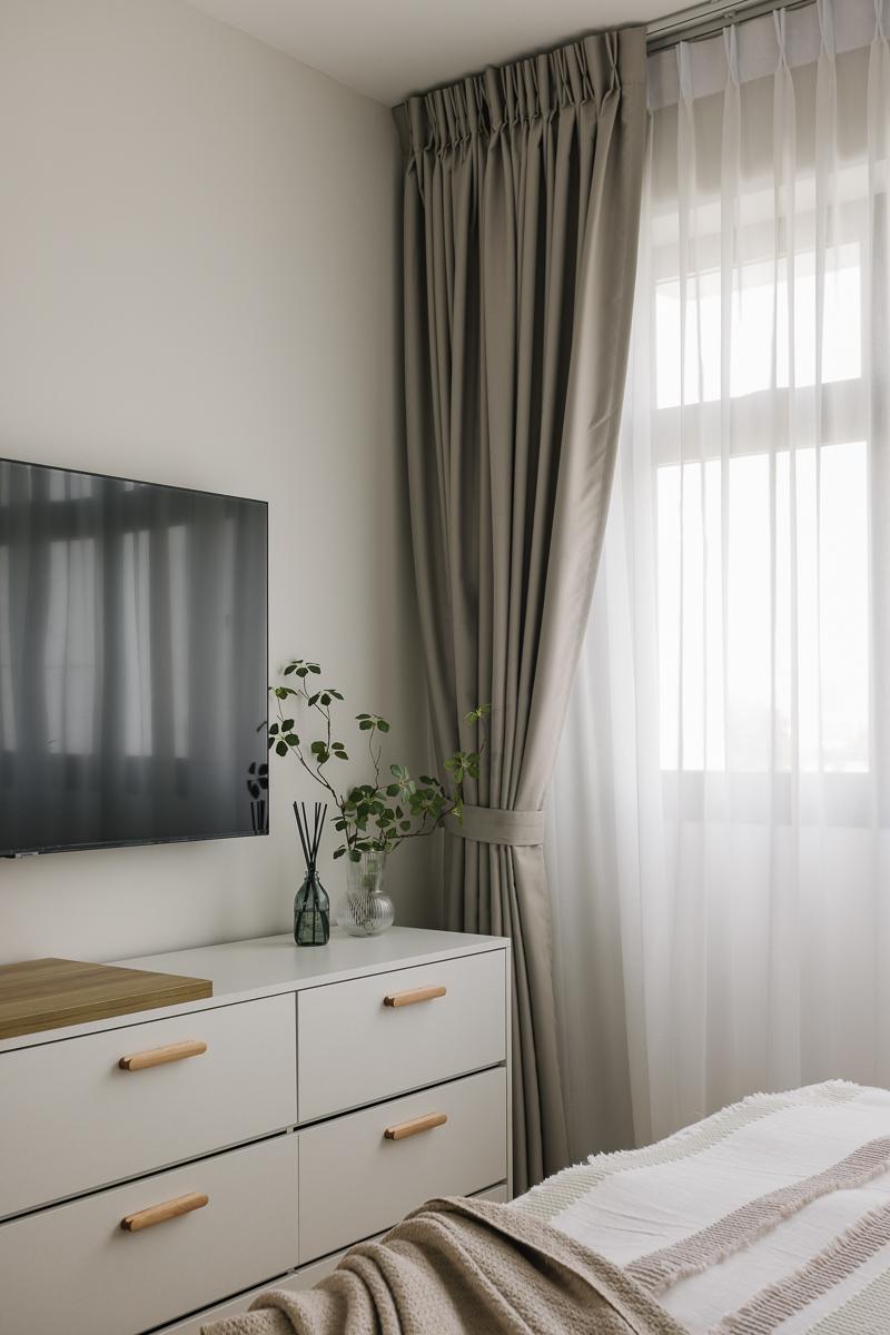 Modern Bedroom with Curtain and Bedroom Dresser