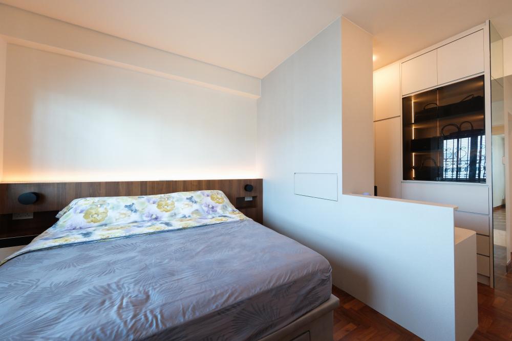 Contemporary Bedroom with Wood Flooring and Wardrobe