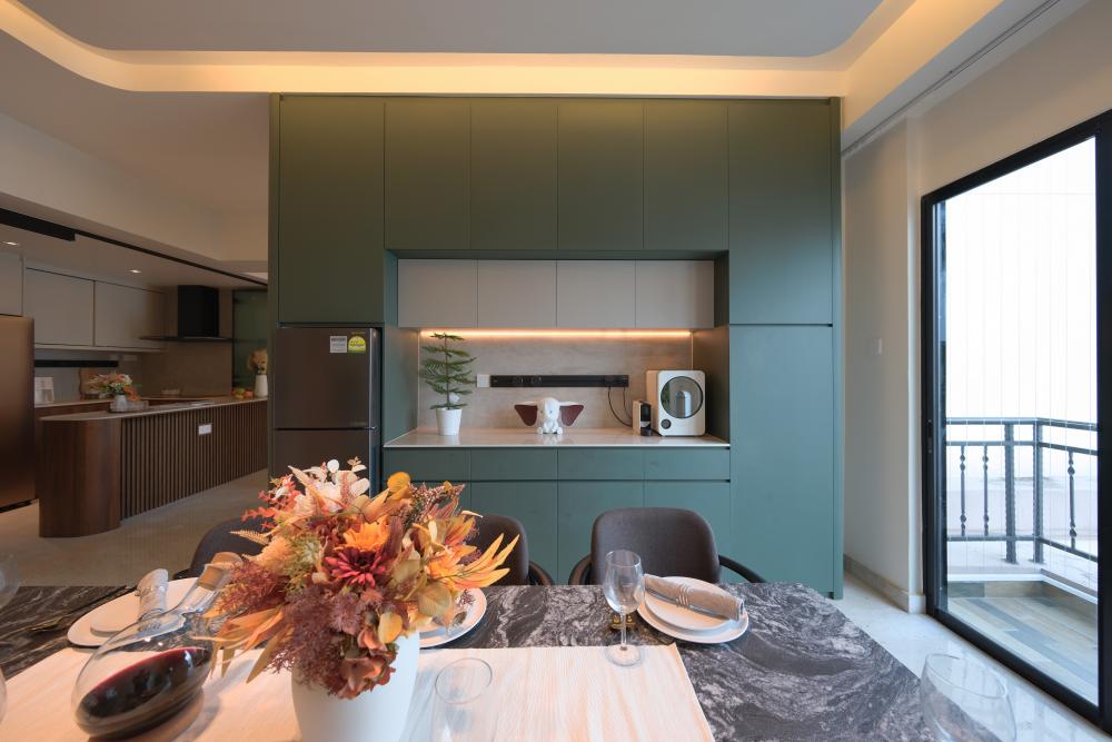 Contemporary Pantry with Kitchen Island and Tableware