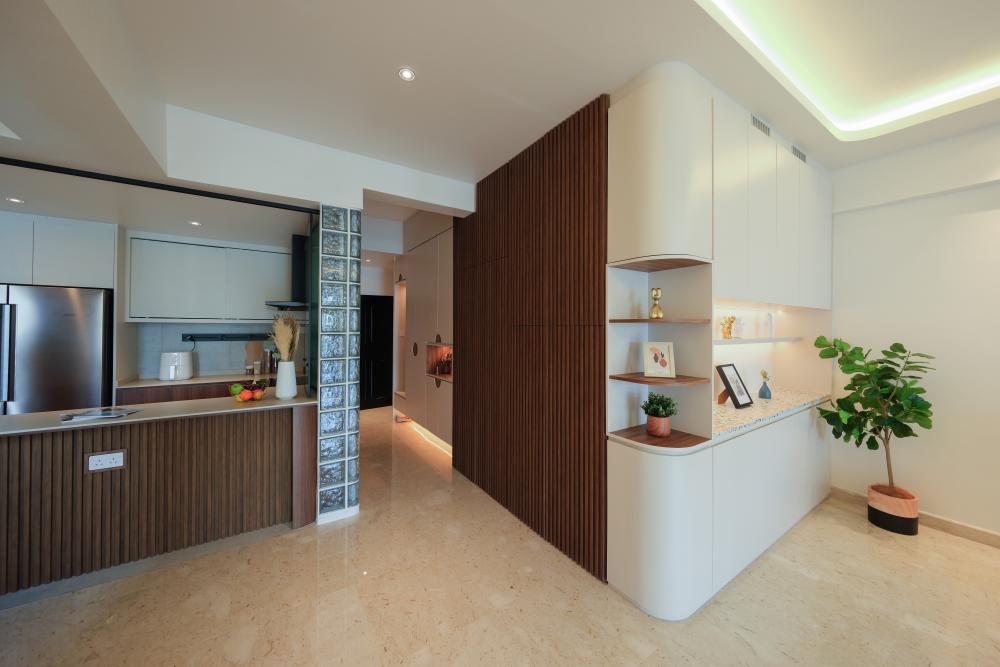 Contemporary Living Room with Feature Wall and Wood Feature Wall