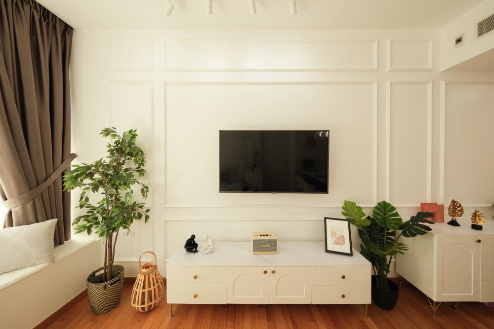 Modern Living Room with TV Console and Ceiling Light