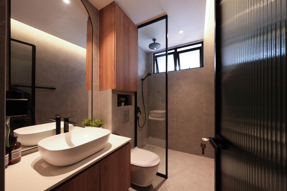 Contemporary Bathroom with Showers and Flooring