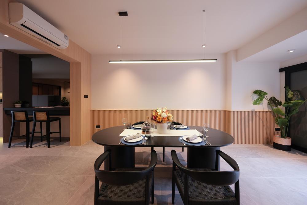Contemporary Dining Room with Ceiling Light and Chandelier