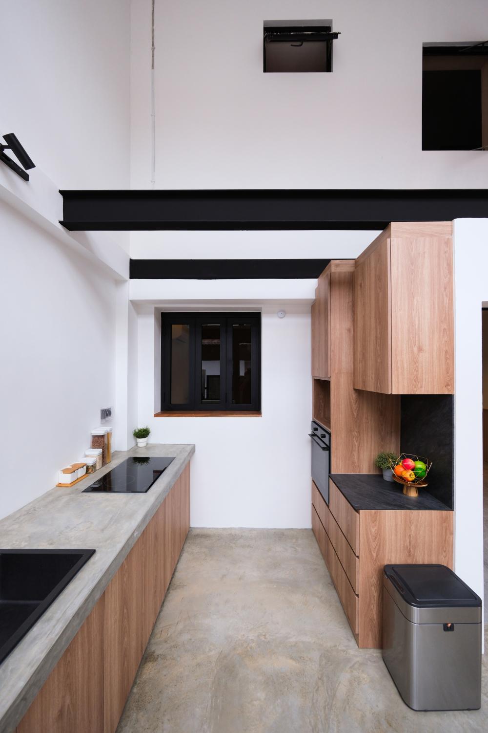 Contemporary Kitchen with Kitchen Window and Cupboard