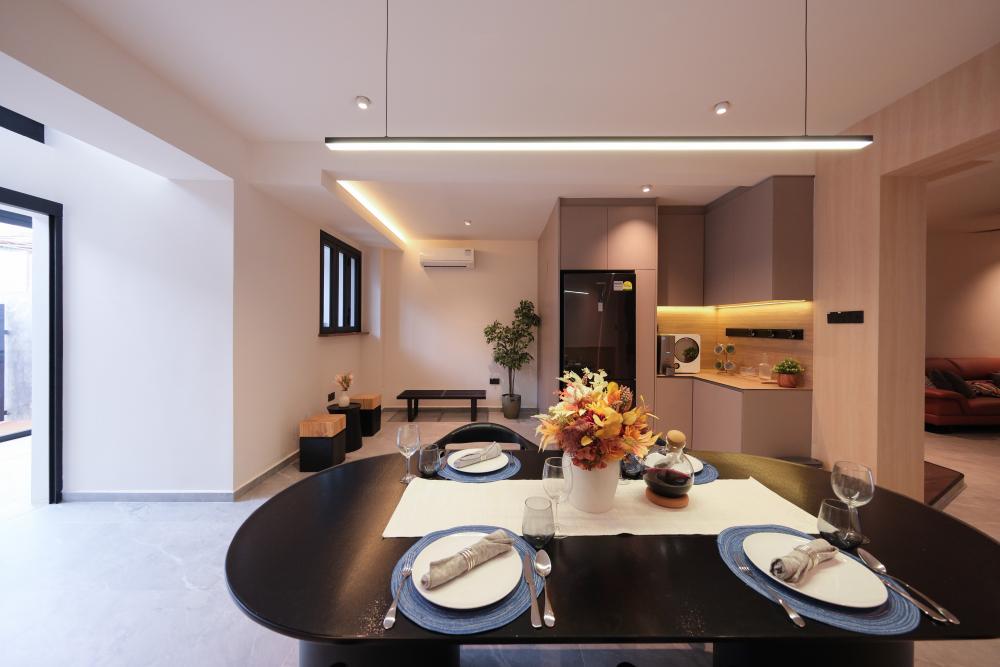 Contemporary Pantry with Kitchen Island and Tableware