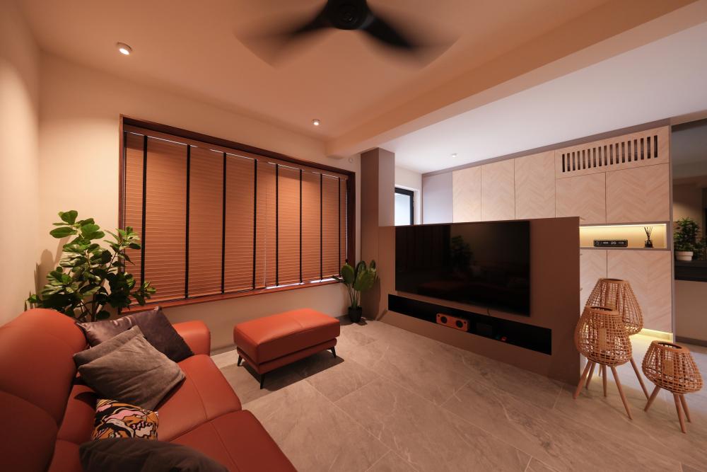 Contemporary Living Room with Feature Wall and Sofa