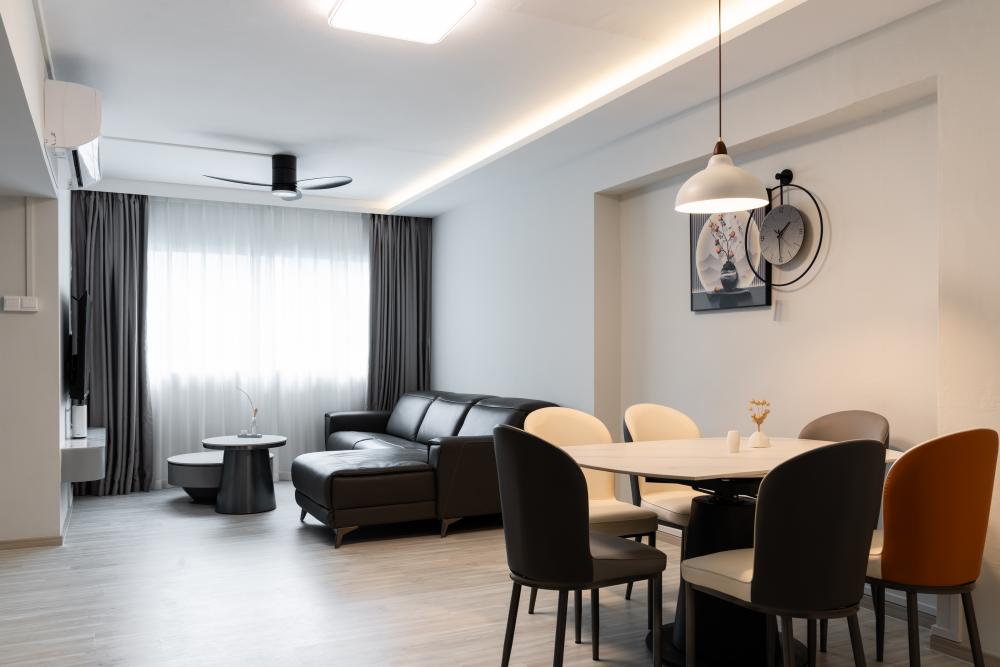 Contemporary Living Room with TV Console and Paintings