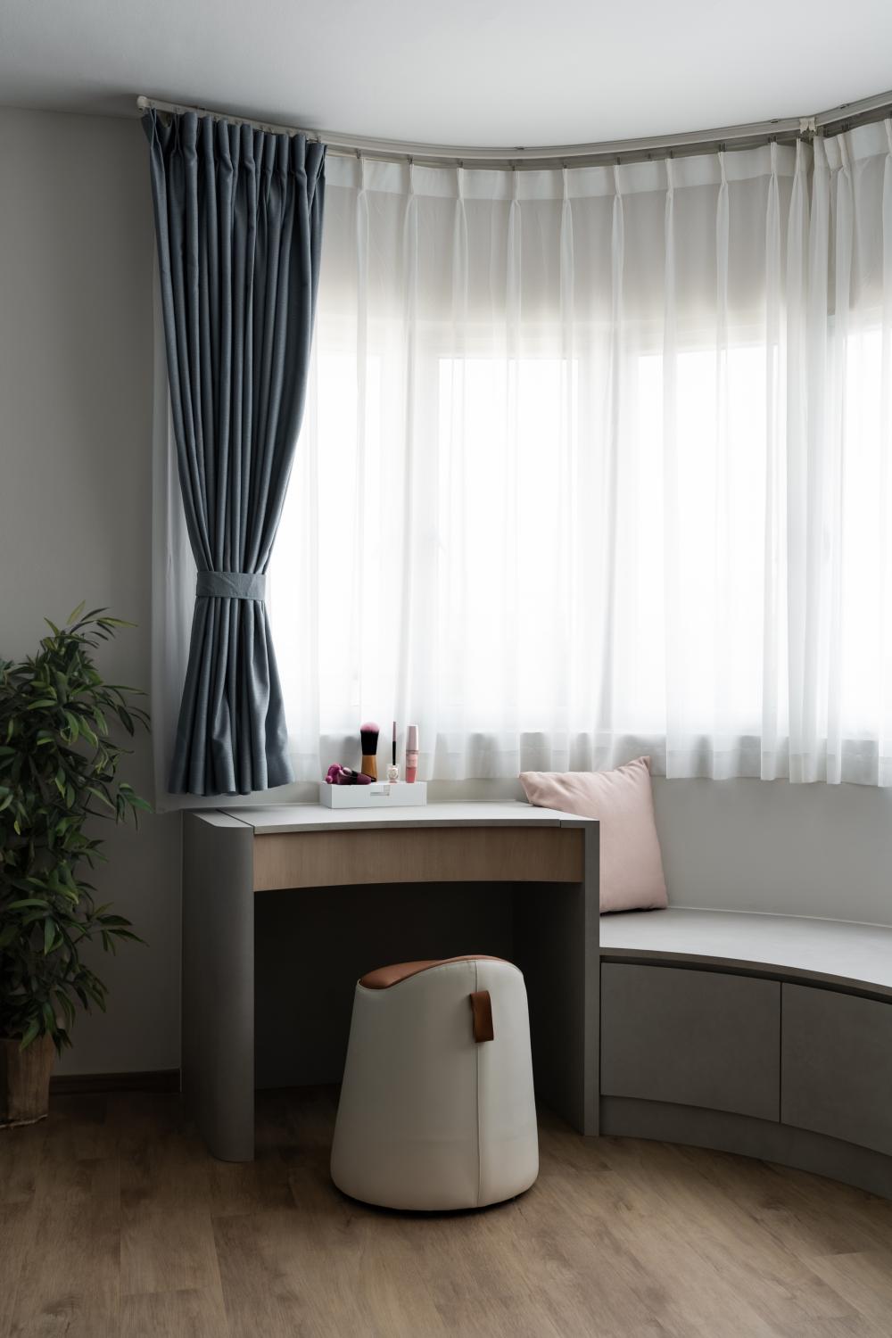 Contemporary Bedroom with Bookshelf and Drop Ceiling
